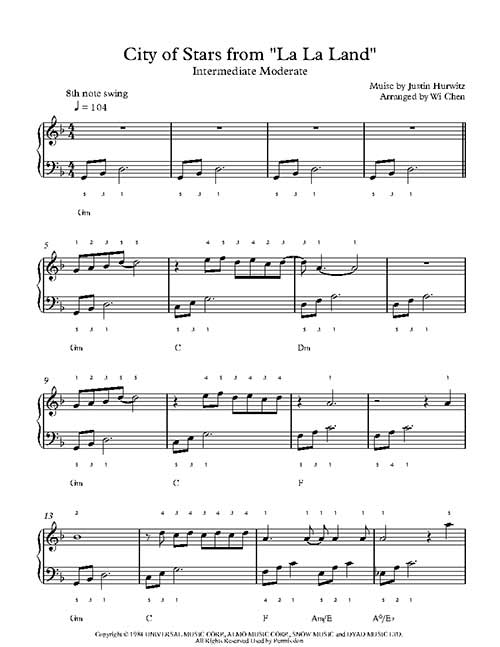 City of Stars Piano Notes